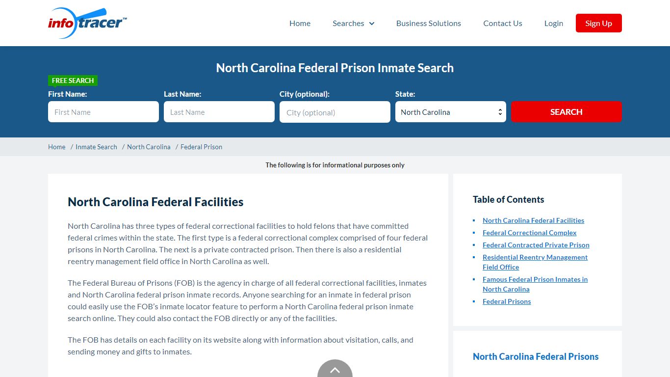 North Carolina Federal Prison Inmate Search - Infotracer.com